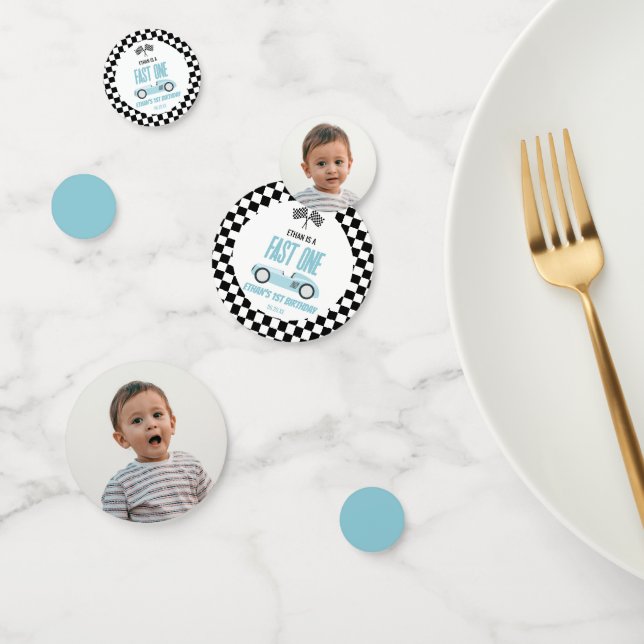 Confettis Fast One Blue Race Car Photo 1ère fête d'anniversa (Groupe)