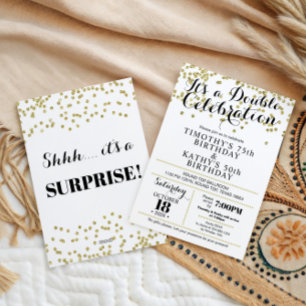 Confettis Faux Or pour Invitation de Double Célébr