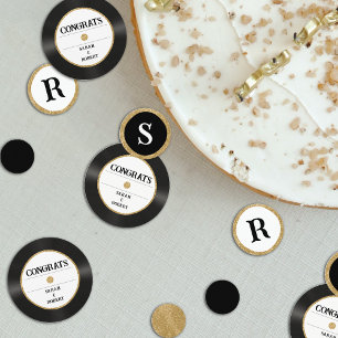 Confettis Félicitations Monogramme Vinyle Paillettes Or Rétr