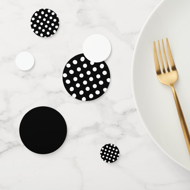 Confettis Fête d'anniversaire pois noirs et blancs (Groupe)
