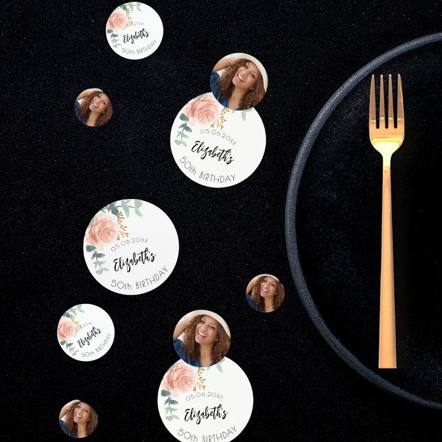 Confettis Fête d'anniversaire rose or photo (Créateur téléchargé)