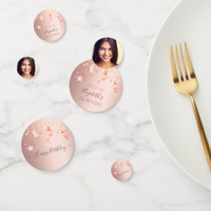 Confettis fête d'anniversaire rose or photo étoiles rose