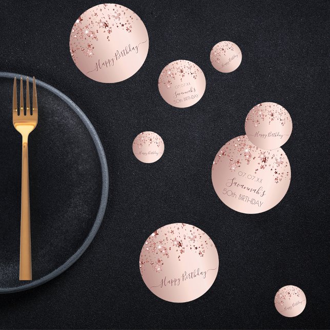 Confettis fête d'anniversaire rose or rose étoiles glam (Créateur téléchargé)