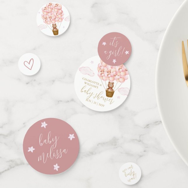 Confettis Fête de bébé fille rose Ours en peluche à peine at (Teddy Bear Bearly Wait Pink Girl Baby Shower Confetti)