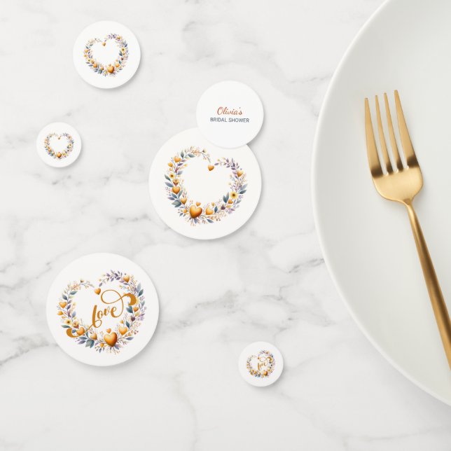 Confettis Fête de mariage floral doré en forme de cœur (Groupe)