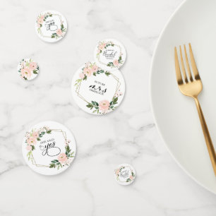 Confettis Fête de mariage florale rose et géométrique dorée