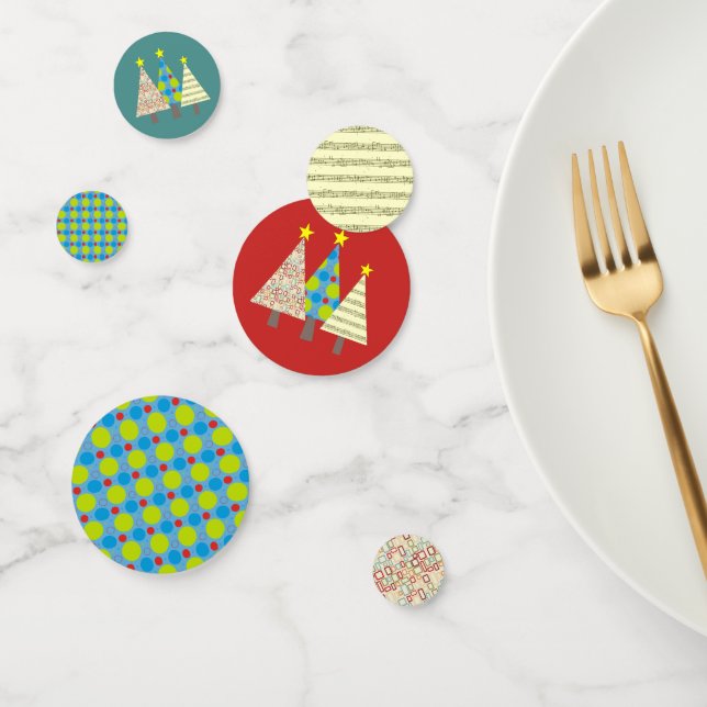 Confettis Fête de Noël autour de l'arbre rouge et bleu (Groupe)