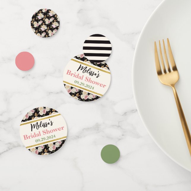 Confettis Fête des mariées de bouquet floral noir, ivoire, o (Groupe)