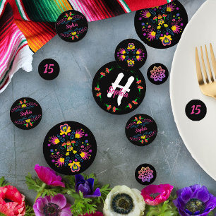 Confettis Fête Mexicaine Personnalisée Fleurs Noires