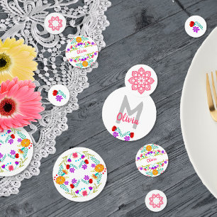 Confettis Fiesta mexicaine Blanc rose Floral Nom