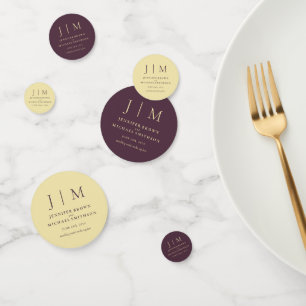 Confettis Figue de minuit et monogramme classique de mariage
