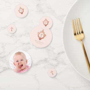 Confettis Fille Baptême rose Photo & Rose Gold Vintage Crest