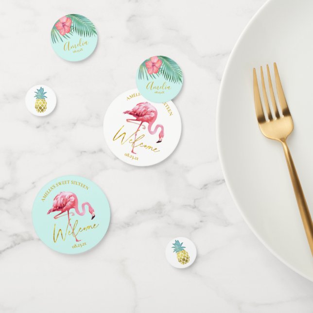 Confettis Flamant rose tropical ananas doux 16 Welcome ID922 (Groupe)