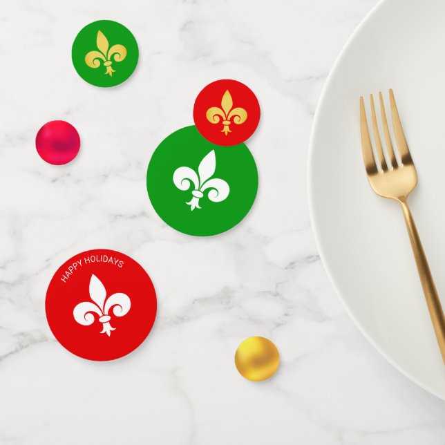 Confettis Fleur de Lys ou Lys sur fond vert et rouge (Groupe)