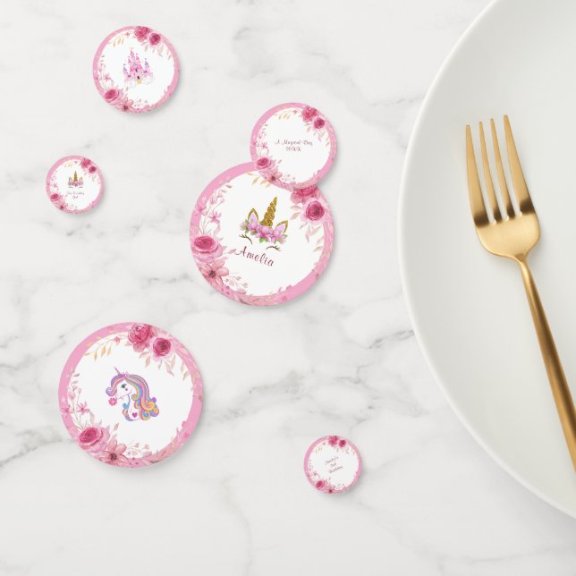Confettis Fleur rose | Fête d'anniversaire Licorne (Groupe)