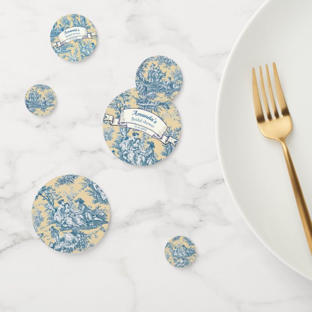 Confettis Fleur vintage jaune turquoise toile de Jouy (Groupe)