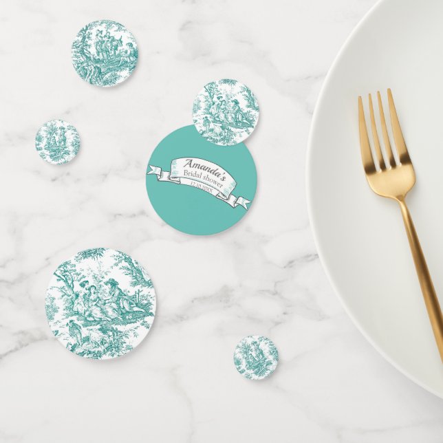 Confettis Fleur vintage turquoise toile de Jouy (Groupe)