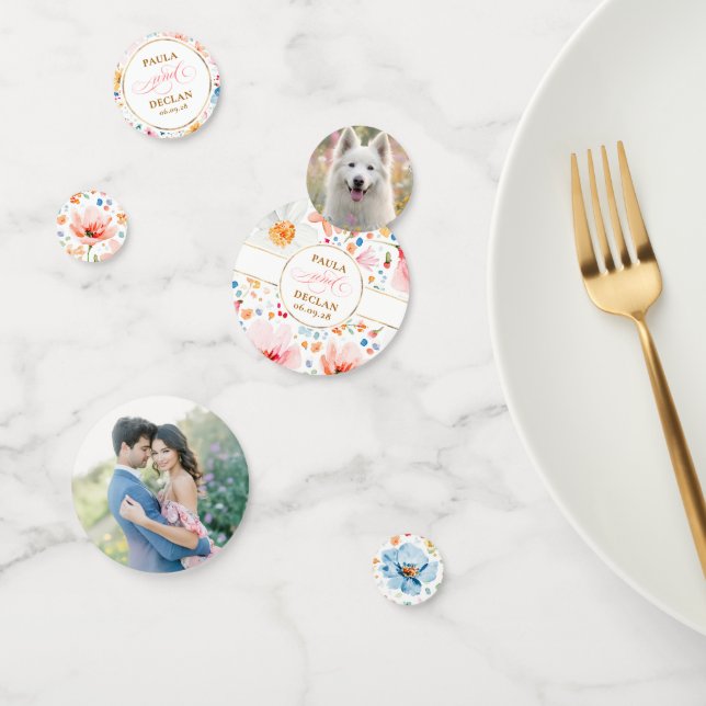 Confettis Fleurs aquarelles Couples Photo et table pour chie (Groupe)