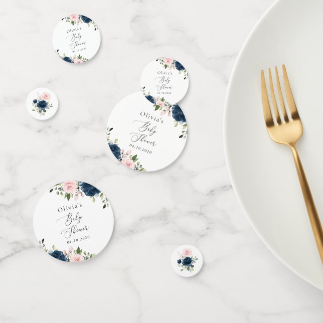 Confettis Fleurs Bleues Marine, Fleurs Roses, Baby shower (Groupe)