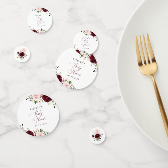 Confettis Fleurs Bourgognes, Fleurs Roses, Boho, Baby shower (Groupe)