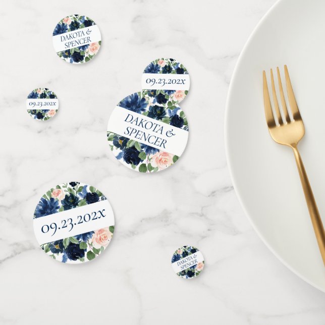 Confettis Fleurs Chic | Floral Bleu Nuit et Rose Blush (Groupe)
