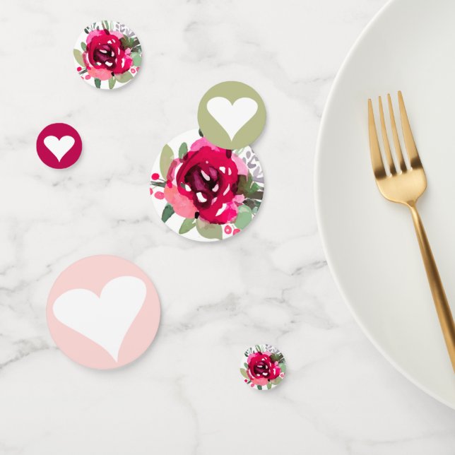 Confettis Fleurs & Cœurs Aquarelle Cerise (Groupe)