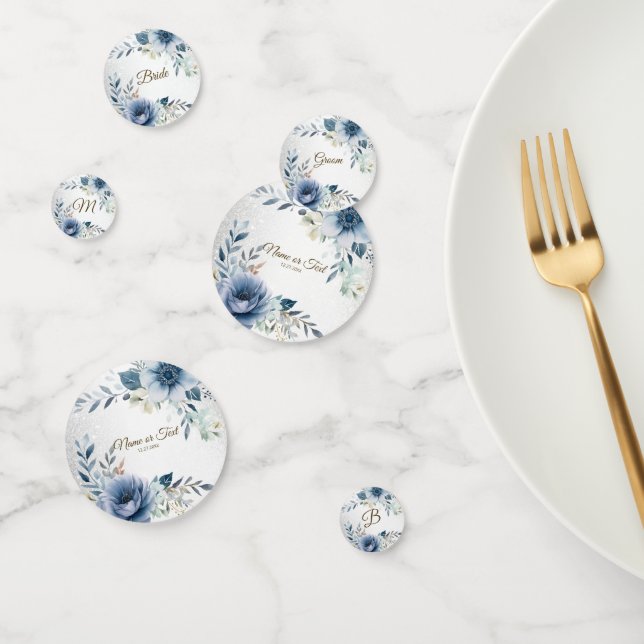 Confettis Fleurs d'Aquarelle bleu Dusty Silver Elégant (Groupe)