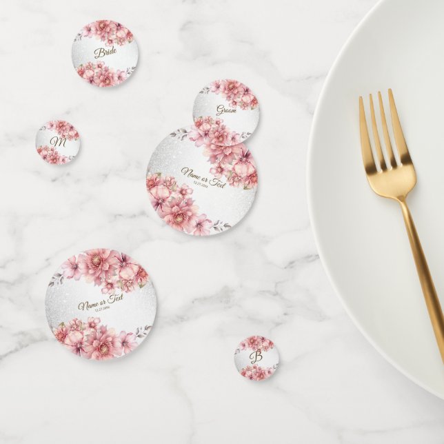 Confettis Fleurs de peinture à l'eau rose moderne pailletée  (Groupe)