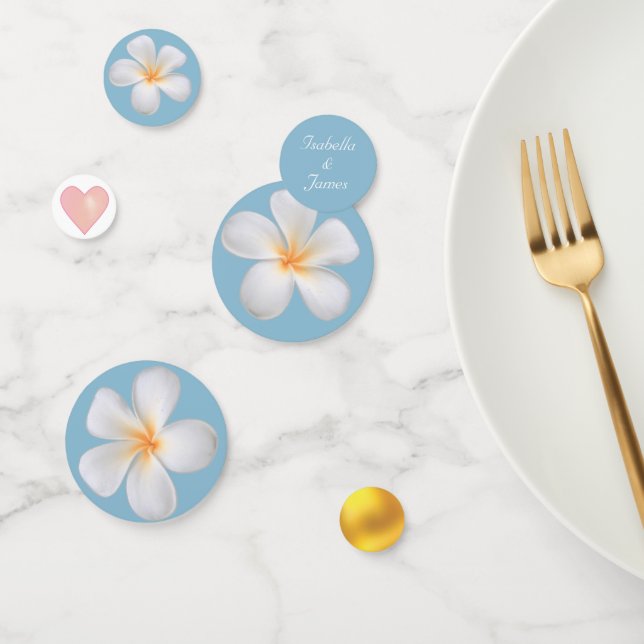 Confettis Fleurs de Plumeria Blanche sur Bleu Merveilleux (Groupe)