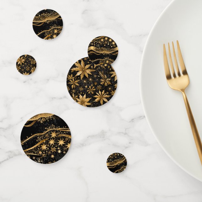 Confettis Flocon de Neige d'Hiver Noir et Or Luxueux (Groupe)