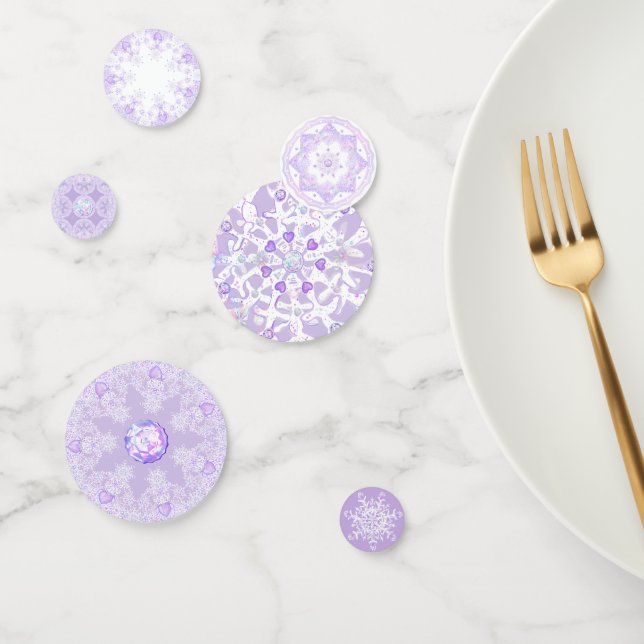 Confettis flocon de neige violet clair et coeur étincelant (Groupe)