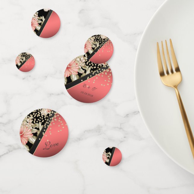 Confettis Floral élégant, Diamants d'or, Nom d'amour (Groupe)