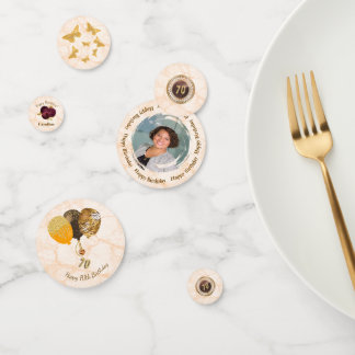 Confettis Floral, or & marbre 70e anniversaire avec visage