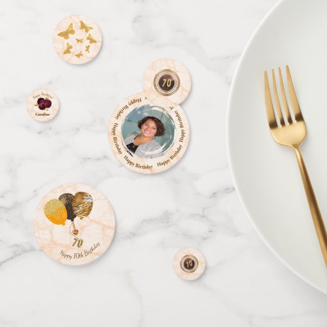 Confettis Floral, or & marbre 70e anniversaire avec visage (Groupe)