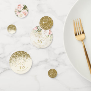 Confettis Floral Sweet sixteen Gold ID912