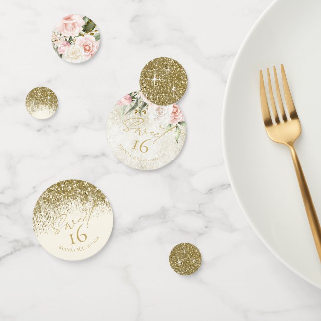 Confettis Floral Sweet sixteen Gold ID912 (Groupe)