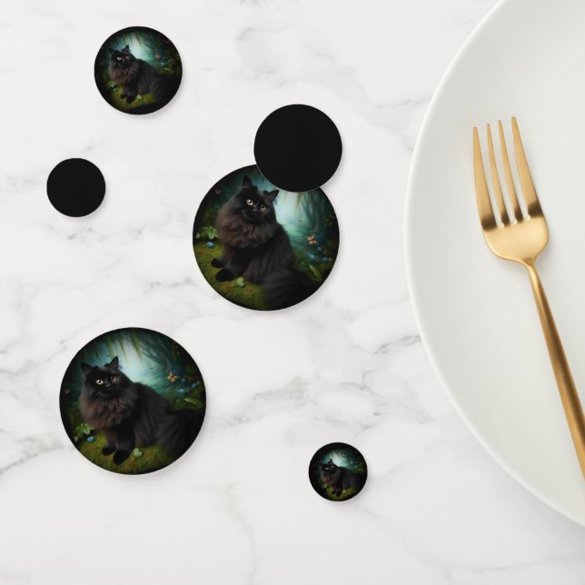 Confettis Fluffy Chat noir en Misty Woods (Groupe)