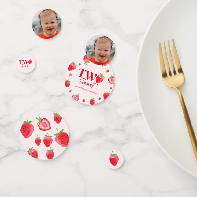 Confettis Fraise deux rose doux rouge 2e fête d'anniversaire (Groupe)