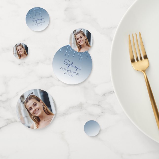 Confettis Glam Blue Parties scintillant Drip Photo 21e anniv (Groupe)