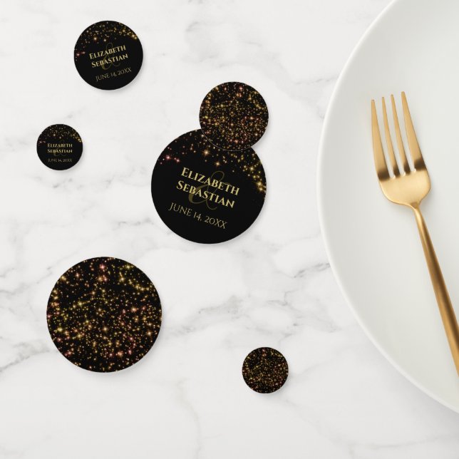 Confettis Gold Sparkle Stars Élégant Festif Mariage noir (Groupe)