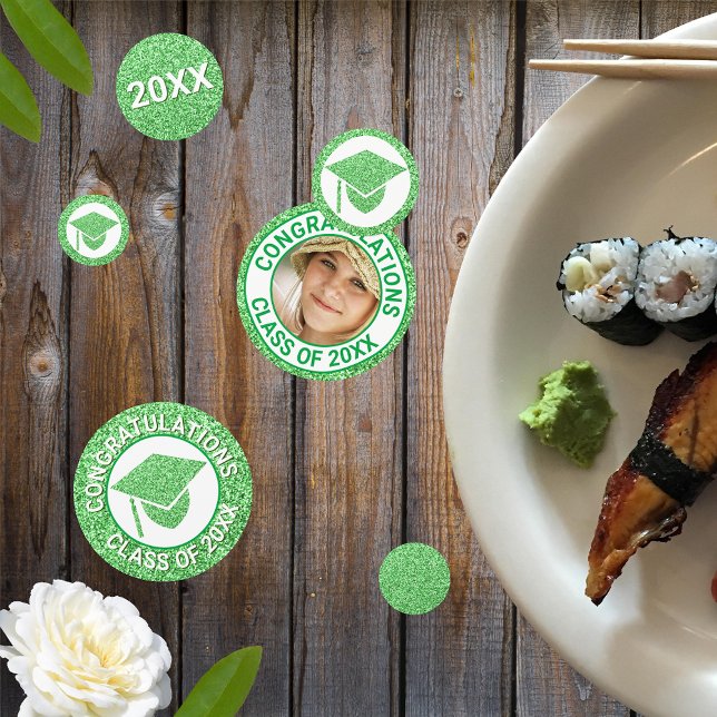 Confettis Grad Glam Green Casquette Photo Graduation Party (Créateur téléchargé)