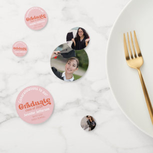 Confettis Graduation Party les années 70 orange et rose