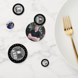 Confettis Graduation personnalisée en argent noir