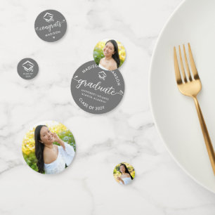 Confettis Gris 3 Photo Graduation Moderne Script Hearts Casq