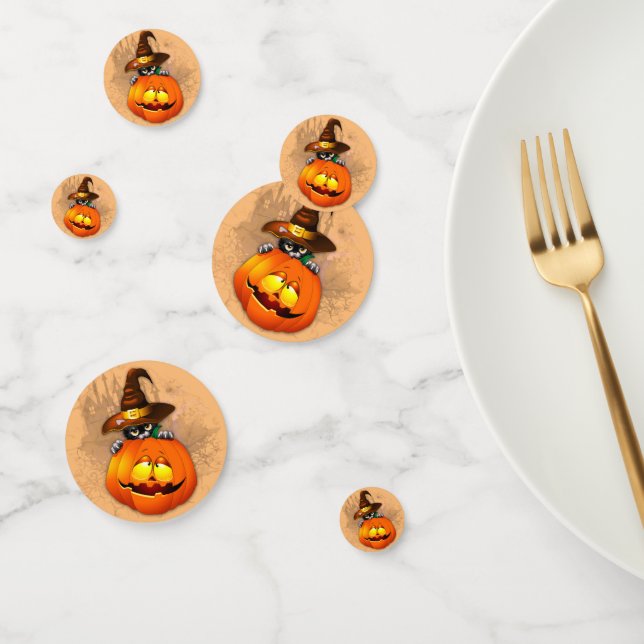 Confettis Halloween Cute Kitty Witch et ami Citrouille (Groupe)