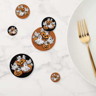 Confettis Halloween : petits fantômes avec des citrouilles -