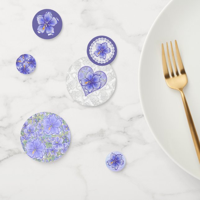 Confettis Hibiscus & dentelle BLEU (Groupe)