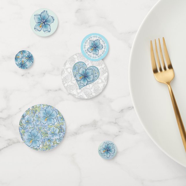 Confettis Hibiscus & dentelle TURQUOISE (Groupe)