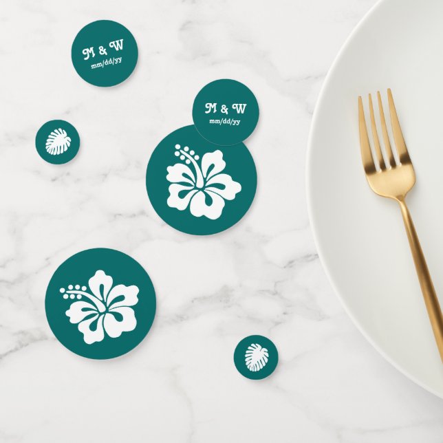 Confettis Hibiscus tropicaux dans la table Turquoise Confett (Groupe)