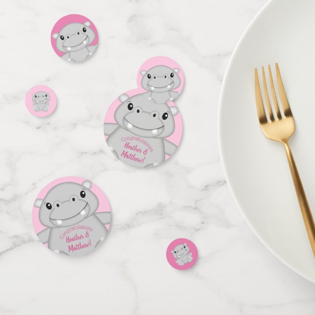 Confettis Hippo Baby shower rose (Groupe)